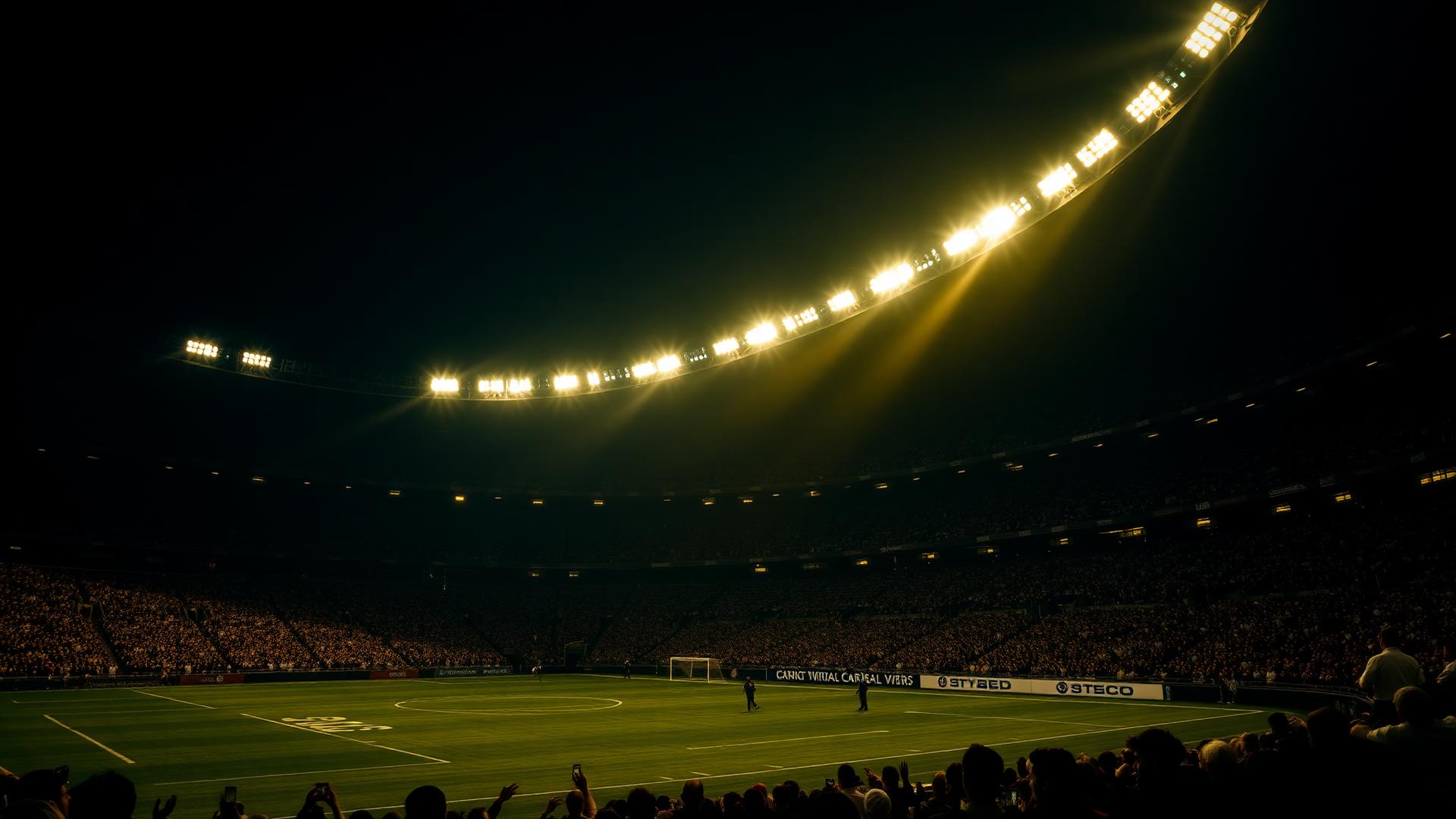 Floodlit stadium at night
